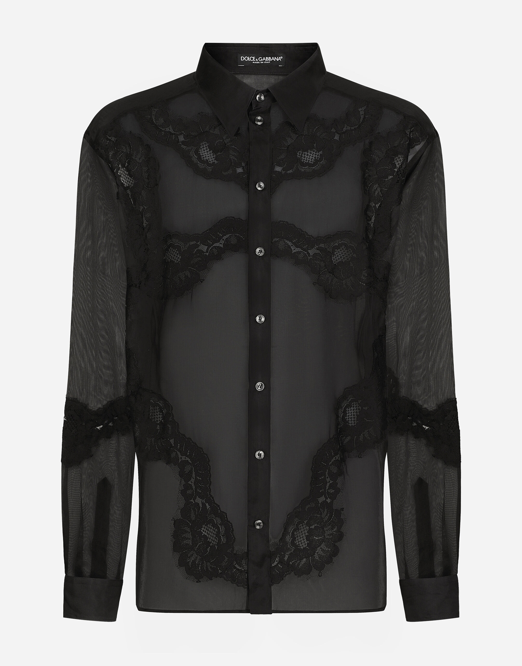 Dolce & Gabbana Chemise oversize en organza avec empiècements en dentelle Noir VG446FVP187