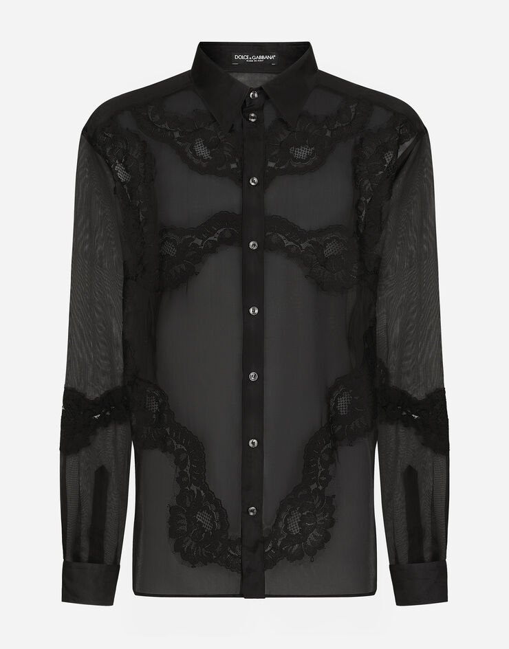 Dolce & Gabbana Oversize organza shirt with lace inserts Black G5LV3TGH854