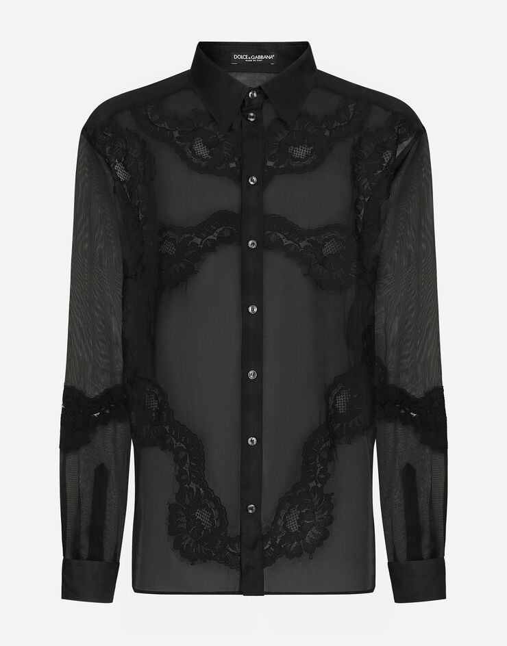 Dolce & Gabbana Camisa oversize de organza con aplicaciones de encaje Negro G5LV3TGH854