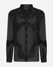 Dolce & Gabbana Oversize organza shirt with lace inserts Black G8PN9TG7K1V