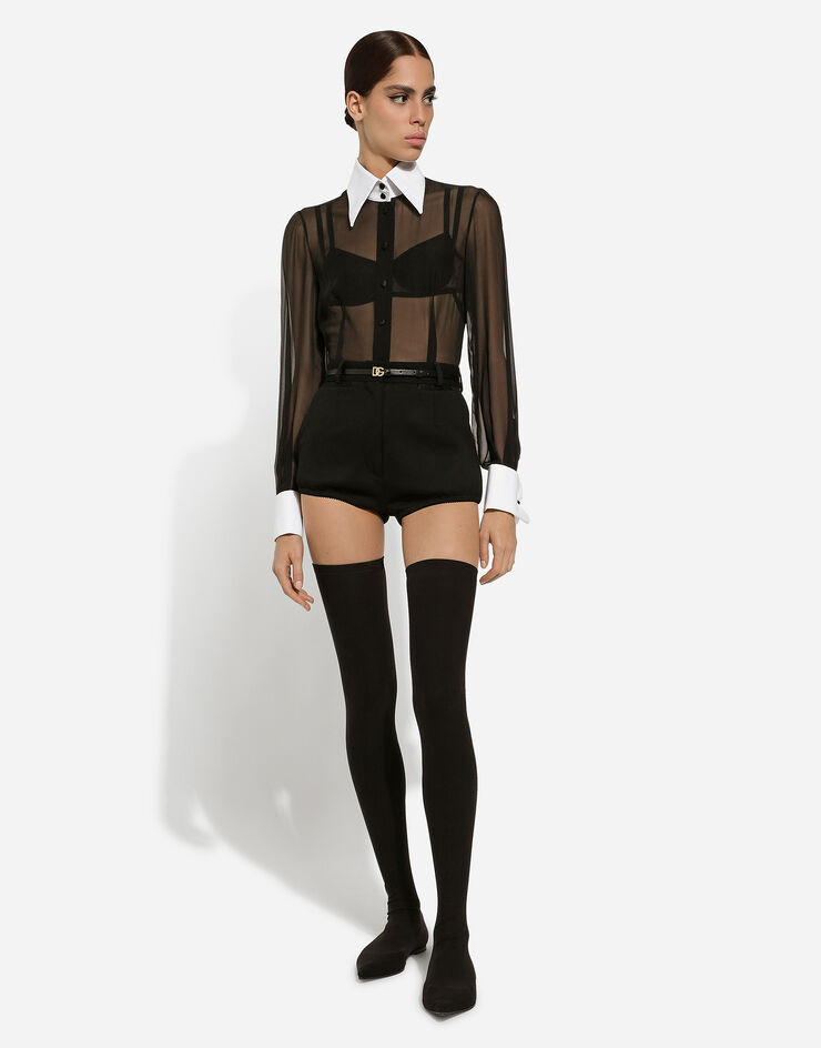 Dolce & Gabbana Chiffon shirt with piqué details Black F5S24TFU1AT