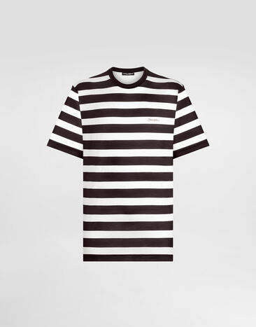 Dolce & Gabbana Short-sleeved silk jersey T-shirt with striped print Black G8SR8TG7O8E