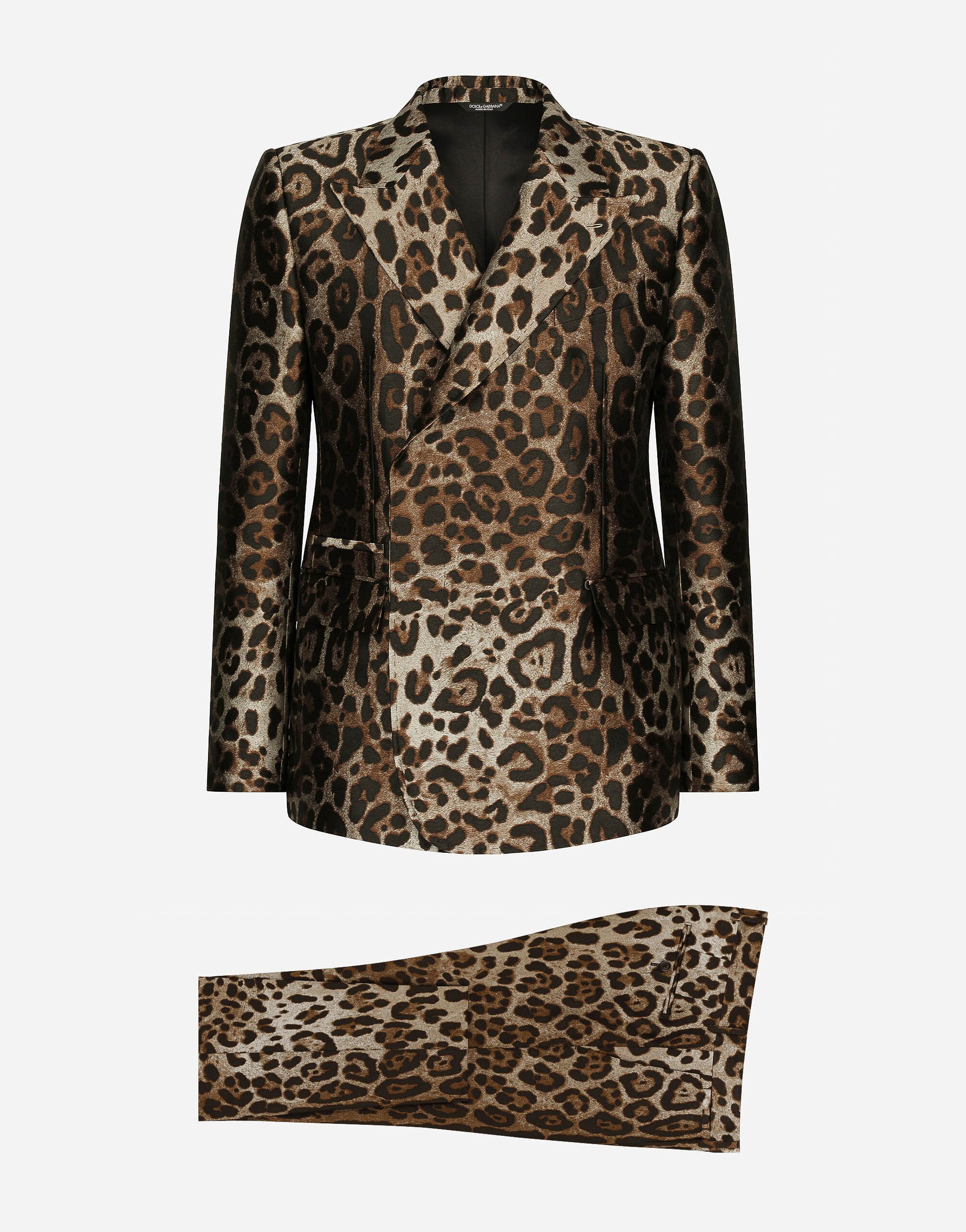 Dolce & Gabbana Double-breasted leopard-design jacquard Sicilia-fit suit Brown G2SJ0THUMG4