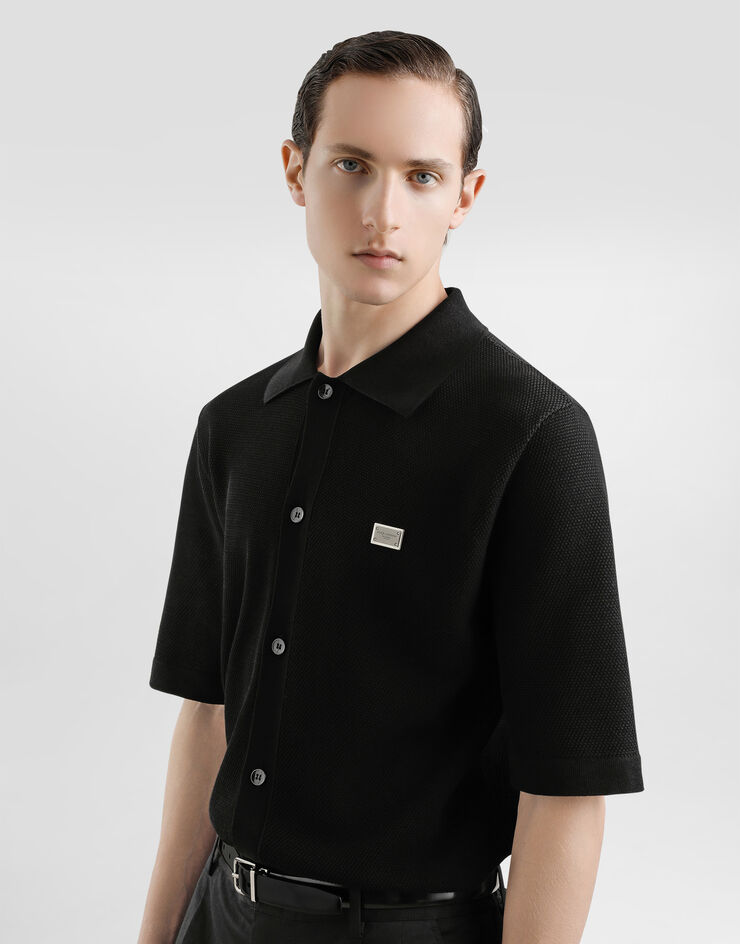 Dolce & Gabbana Baumwollhemd mit Plakette Schwarz GXV95TJBCF5