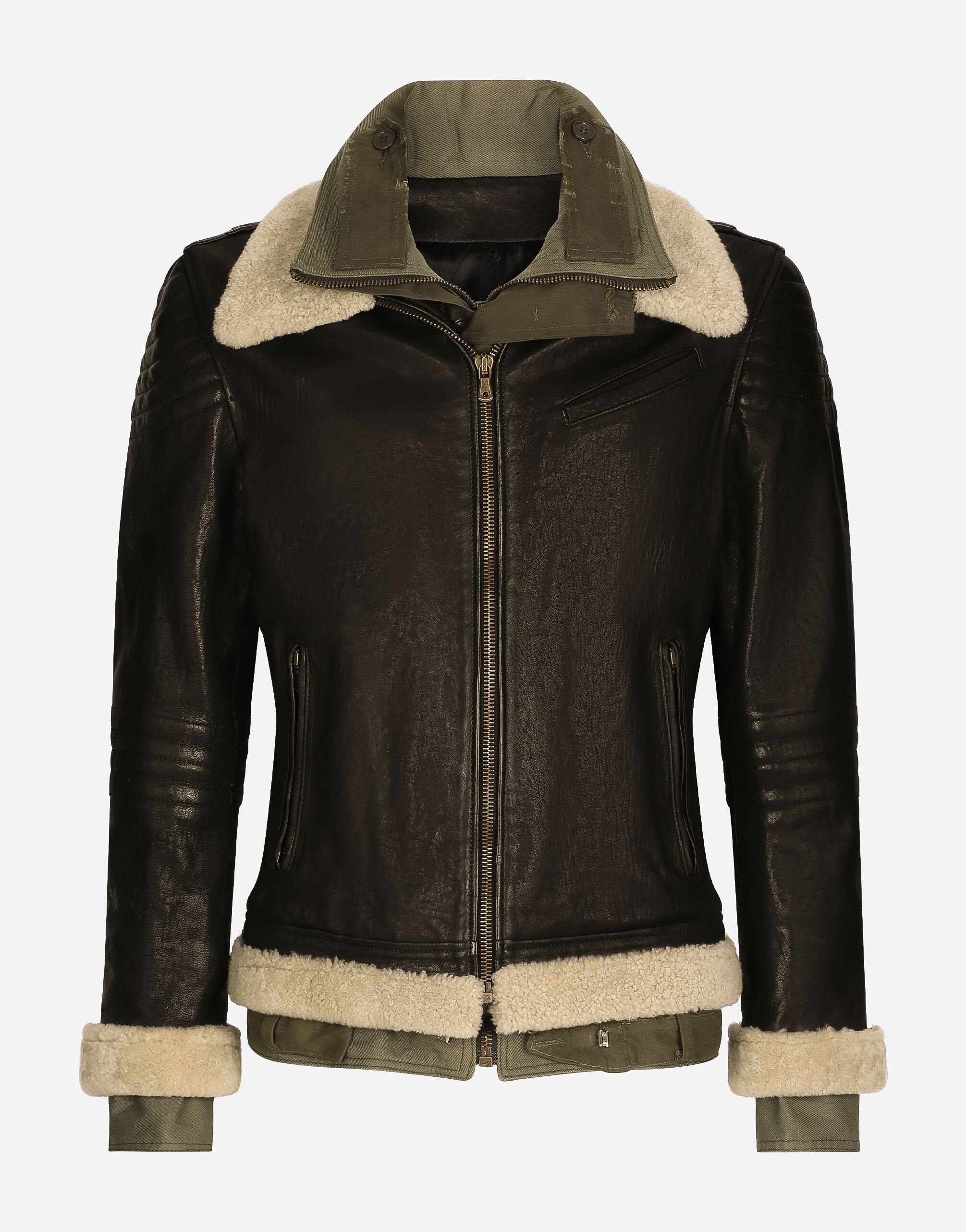 Dolce & Gabbana Bullskin jacket with shearling details Black G9ZB4TFJSB6