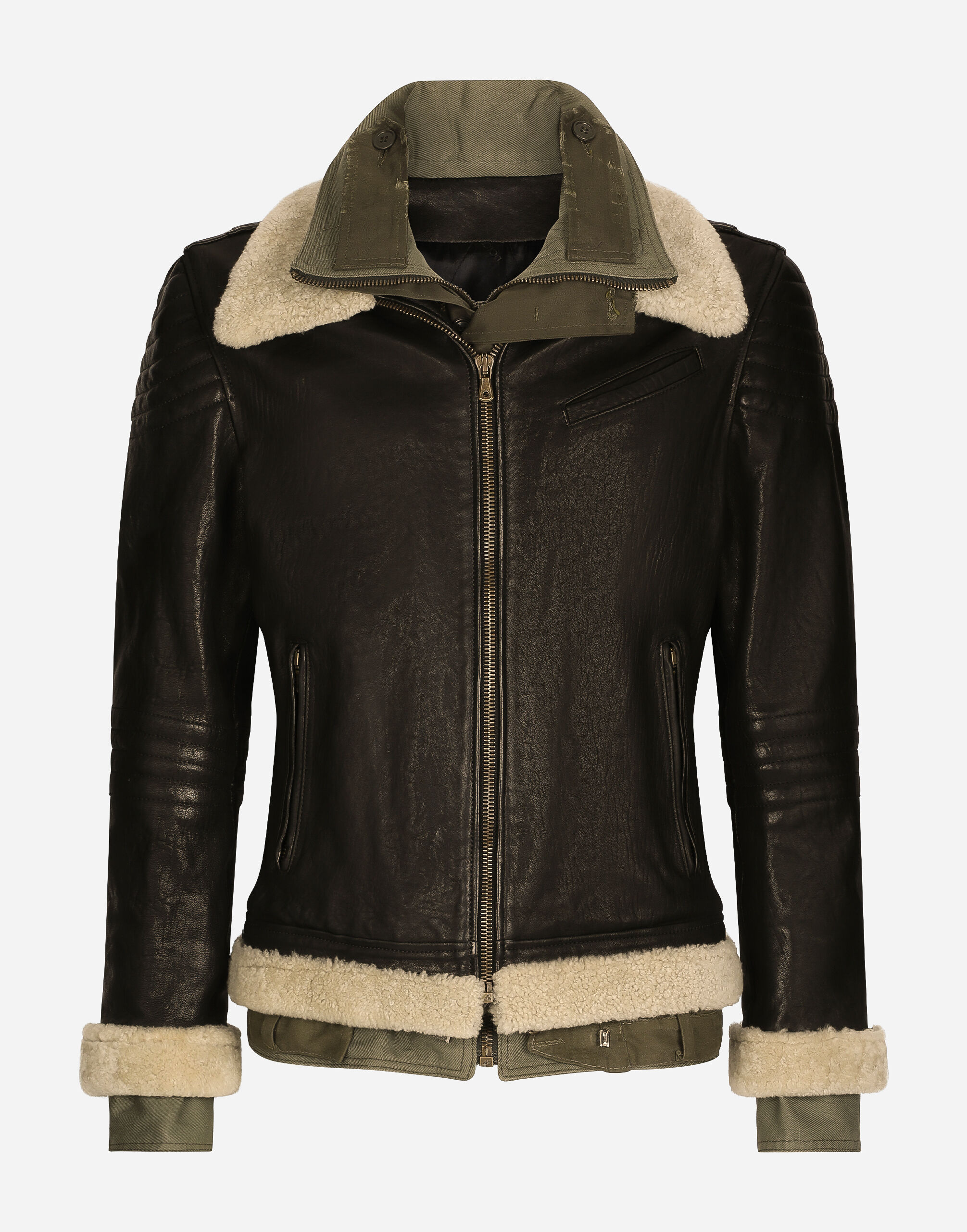 Dolce & Gabbana Bullskin jacket with shearling details Blue G9ARNTFUM7U