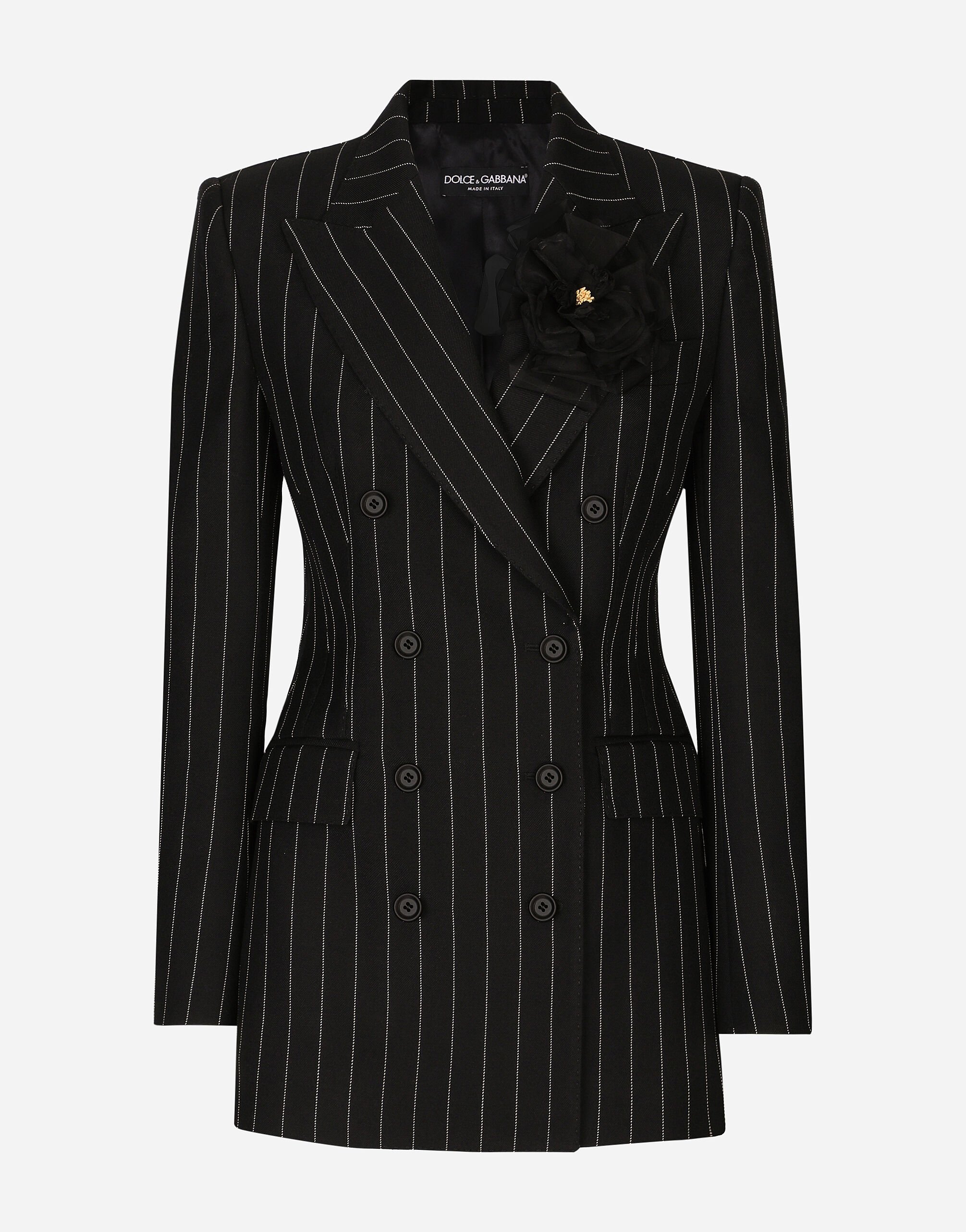 Dolce & Gabbana Double-breasted pinstripe woolen Turlington jacket Black F27AGTFMTAC