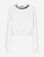 DolceGabbanaSpa Cropped jersey sweatshirt with logo embroidery on neck Azure L1JWHMG7KR1