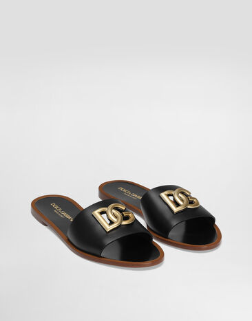 Dolce & Gabbana Flat slippers in calfskin Black CQ0619AW576