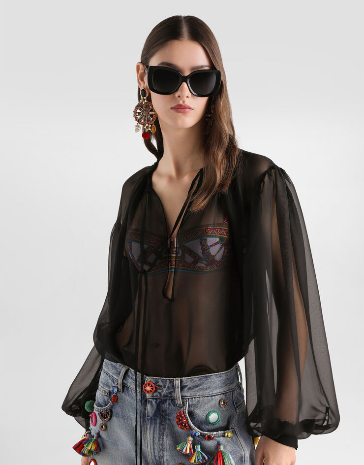 Dolce & Gabbana Silk chiffon top Black F7BR1TFU1AT
