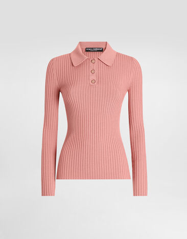 Dolce & Gabbana Ribbed wool polo-style sweater Pink FXZ17TJCVXG