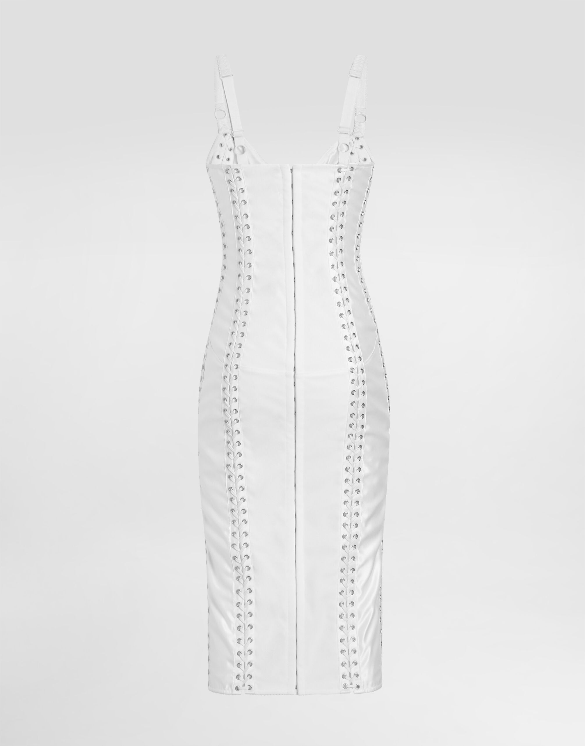 Calf-length dress with corset detailing in White for Women