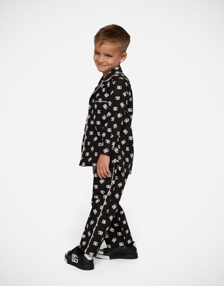 Dolce & Gabbana Pantalón tipo pijama de popelina con estampado del logotipo DG Multicolor L43P44G7IJ3