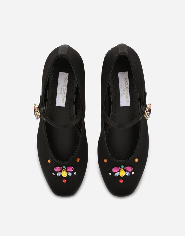 Dolce & Gabbana Satin Mary Janes with multi-colored crystals Noir D11034A9V26