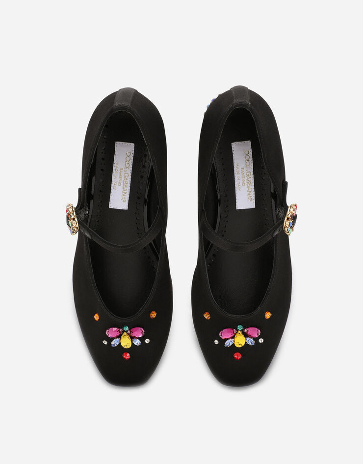 Dolce & Gabbana Satin Mary Janes with multi-colored crystals Black D11034A9V26