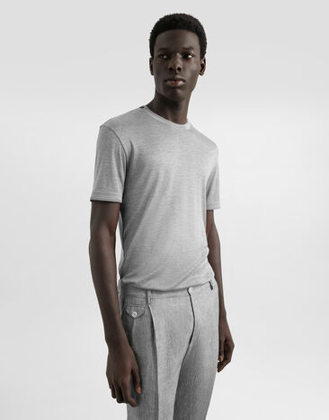 Dolce & Gabbana Short-sleeved silk t-shirt Grey G8ST1THU7UP