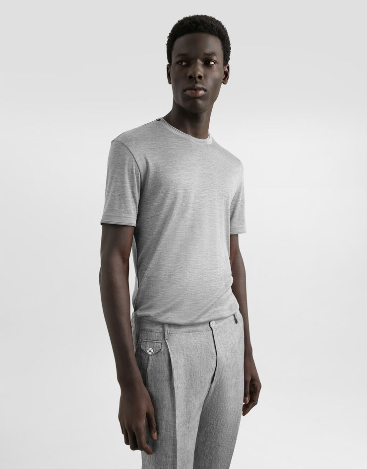 Dolce & Gabbana Short-sleeved silk t-shirt Grey G8ST1THU7UP