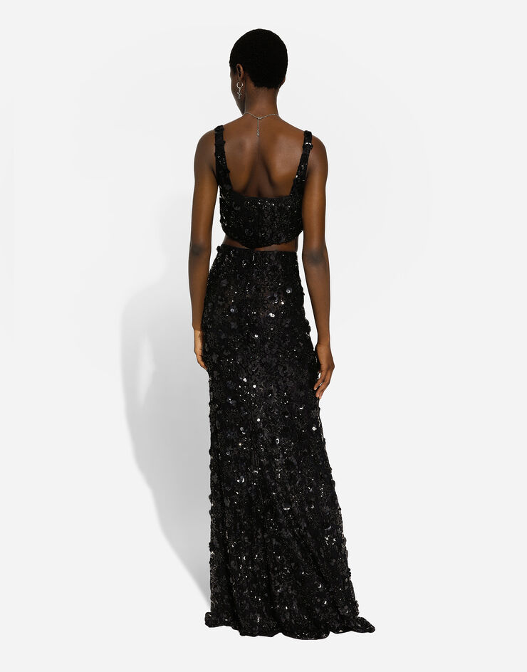 Dolce & Gabbana Falda larga de corte sirena bordada de lentejuelas Negro F4BBATILMA0