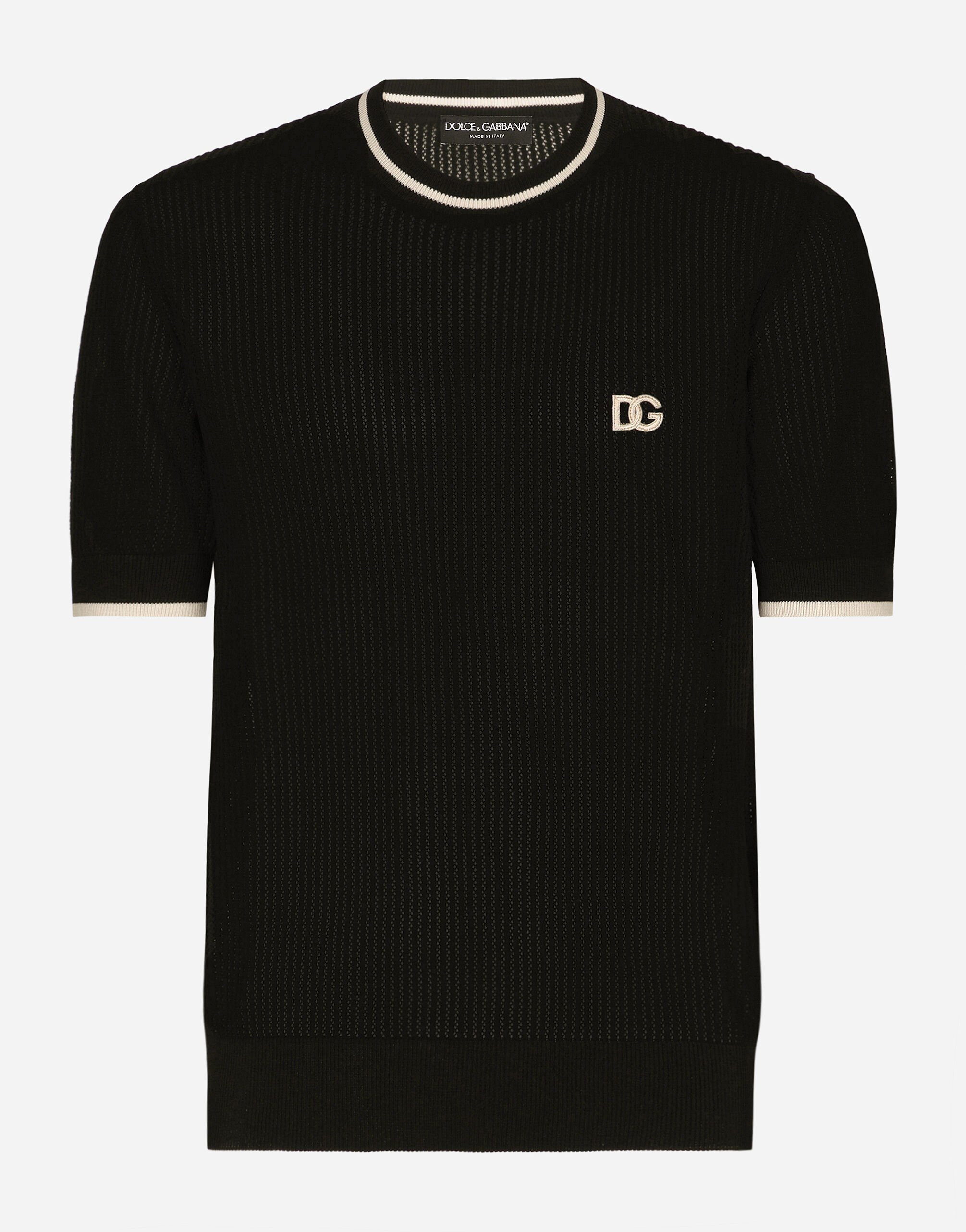 Round neck cotton sweater with DG logo in Black for Men Dolce Gabbana