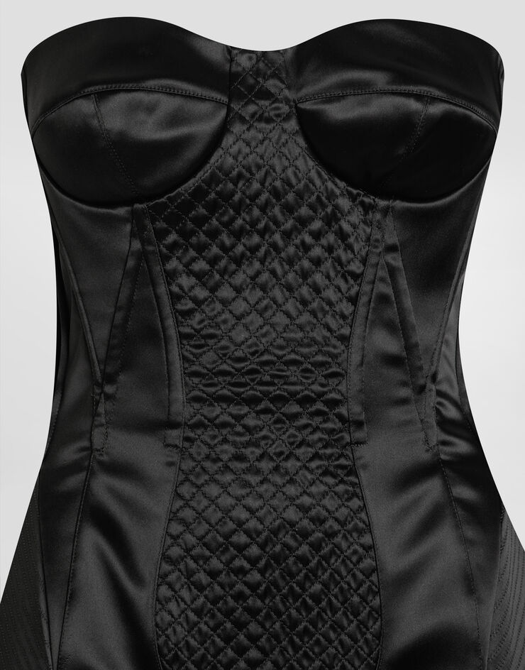 Dolce & Gabbana Strapless satin dress with corset details Black F6TUUTFURAD