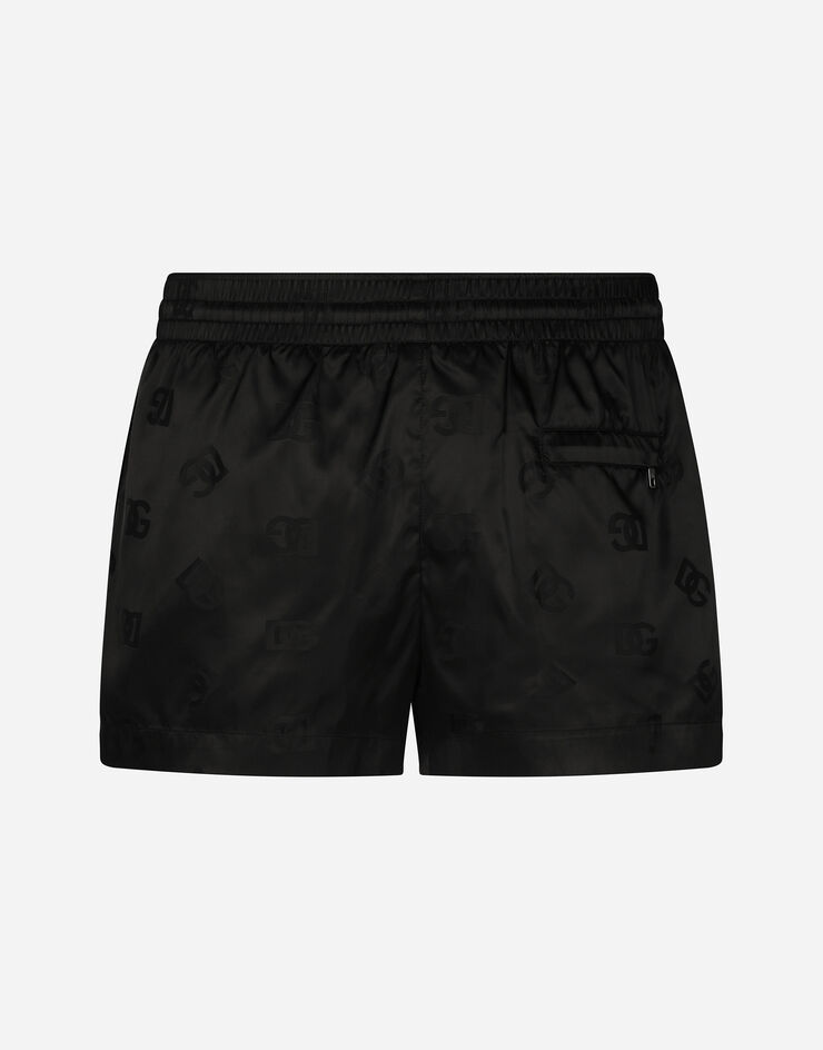 Dolce & Gabbana Boxer de bain court en jacquard DG Monogram Noir M4A06TFJSCE