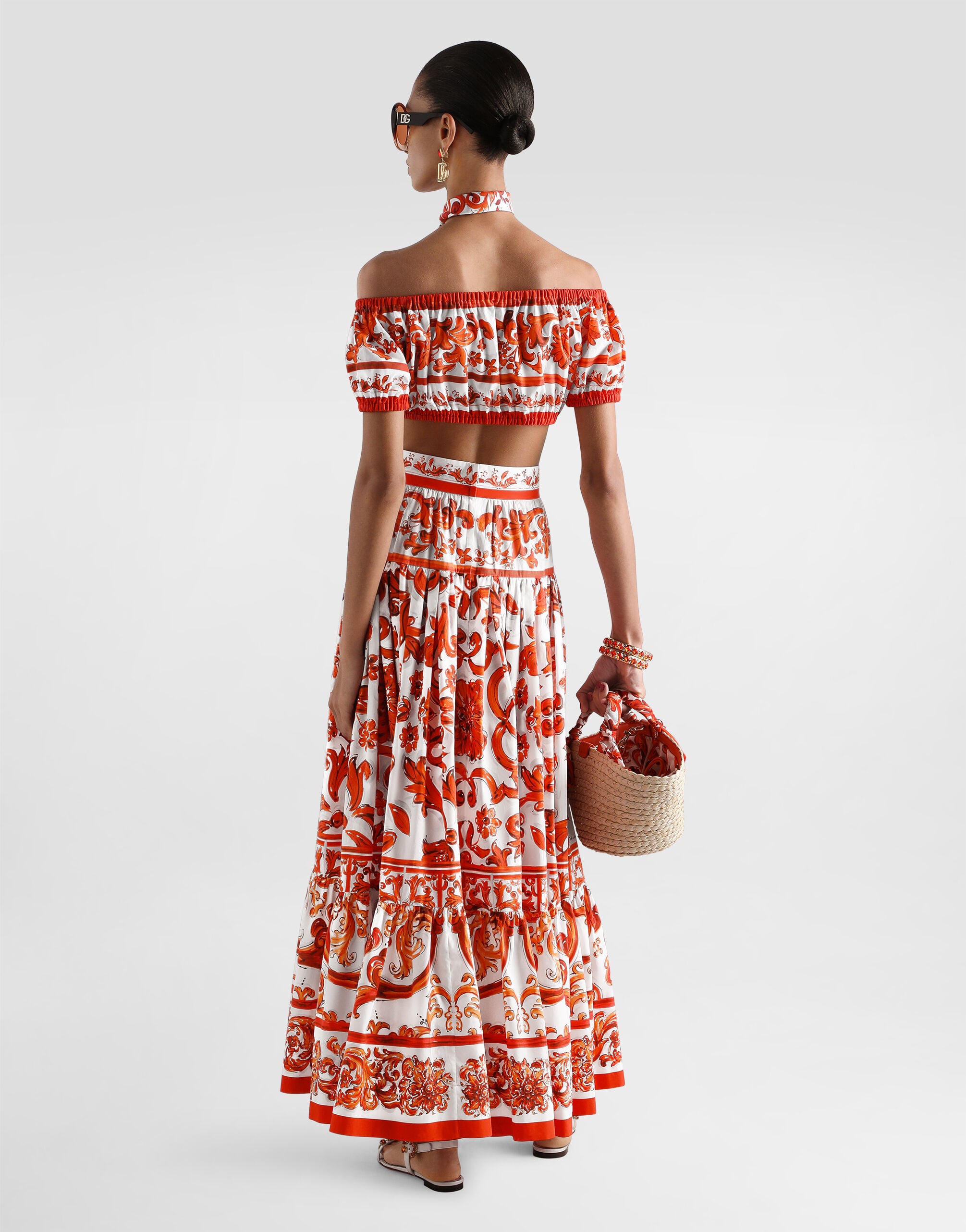 【未使用】DOLCE&GABBANAマヨリカプリント トラックJKおしゃれ Majolica-print poplin long skirt in Multicolor for Women