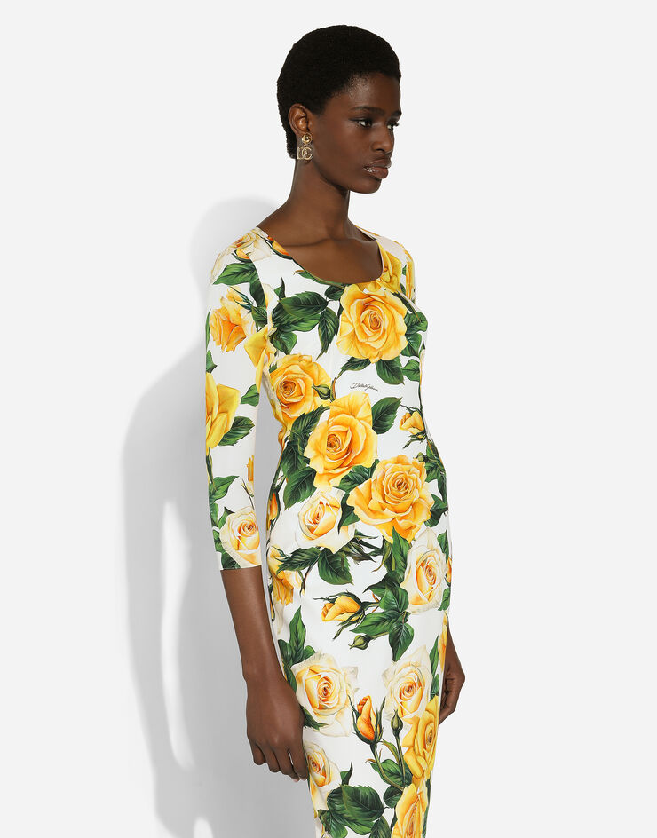Dolce & Gabbana Charmeuse sheath dress with yellow rose print 인쇄 F6AWGTFSA4Q