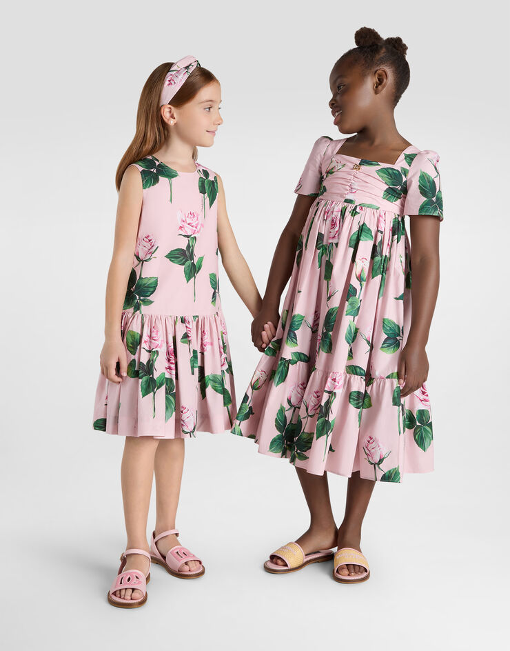 Dolce & Gabbana Kleid aus Popeline mit Rosenprint Drucken L53DE7HS5S7