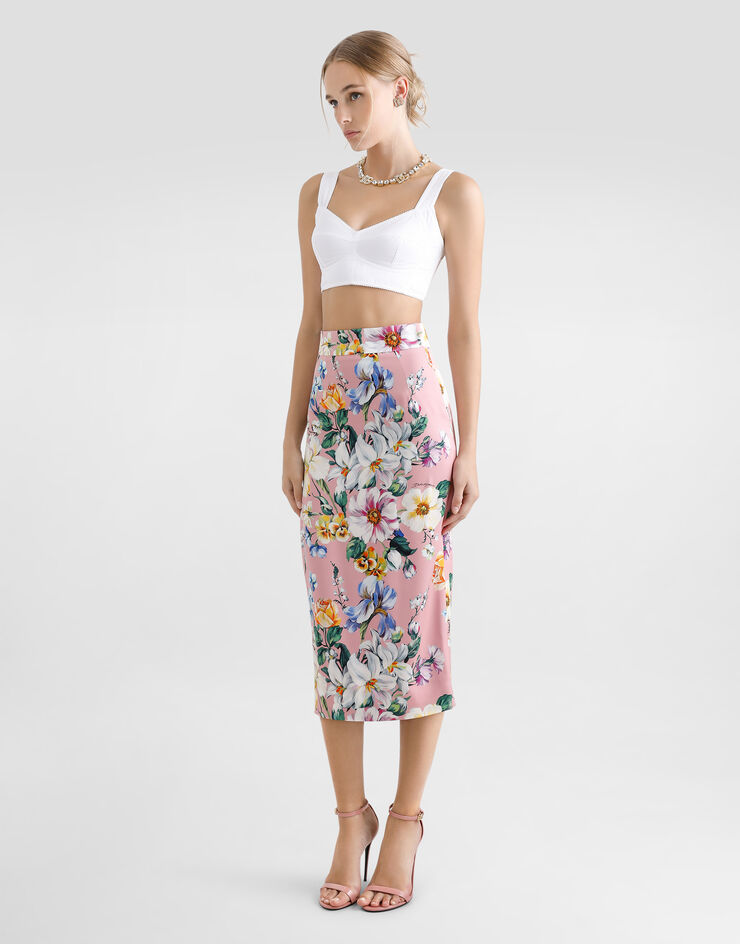 Dolce & Gabbana Floral-print charmeuse calf-length skirt Print F4CS8TFSA7G