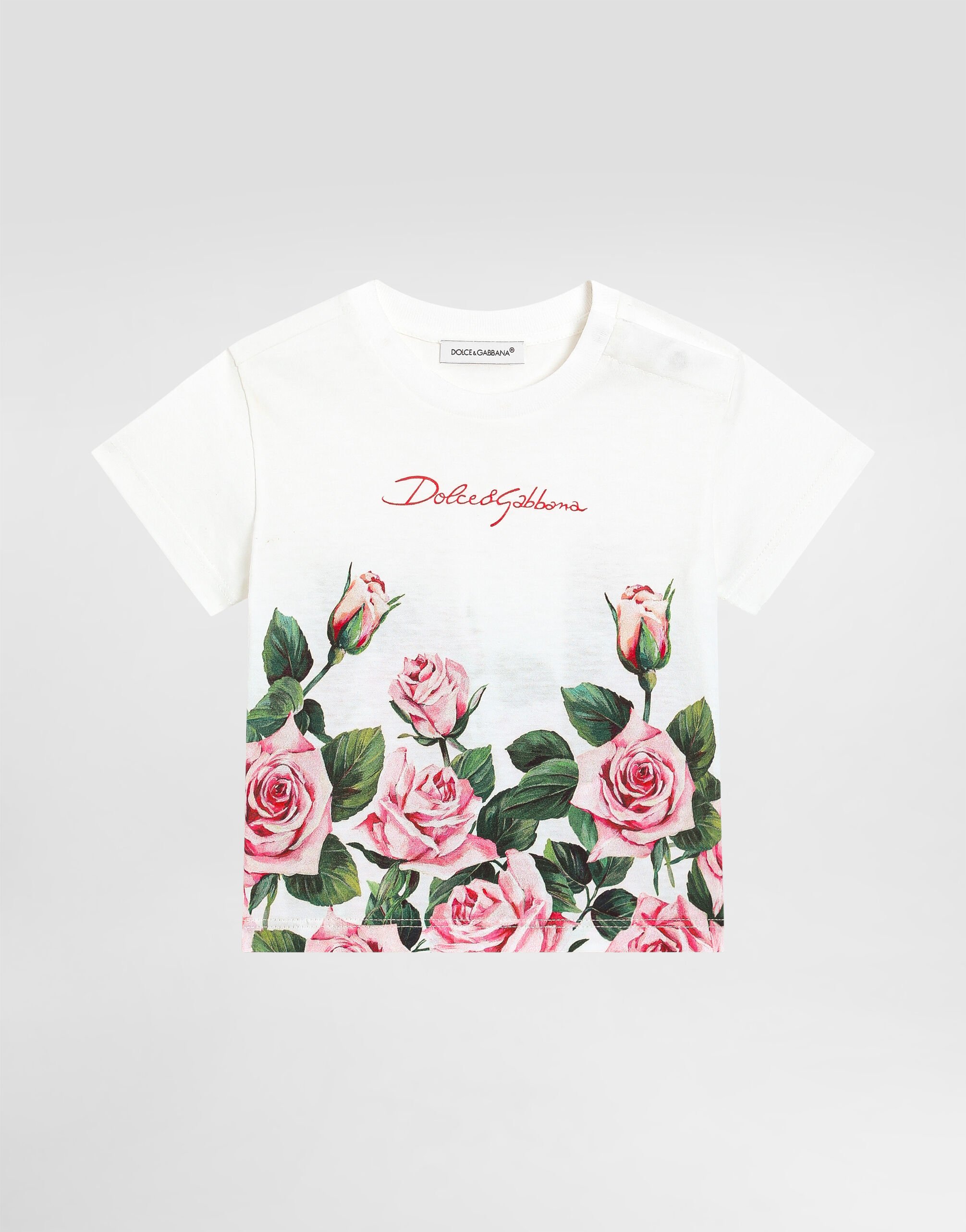 2025SS D&G KIDS ROSEプリントTシャツWH (C-10Y) Jersey T-shirt with rose print in Print for Girls