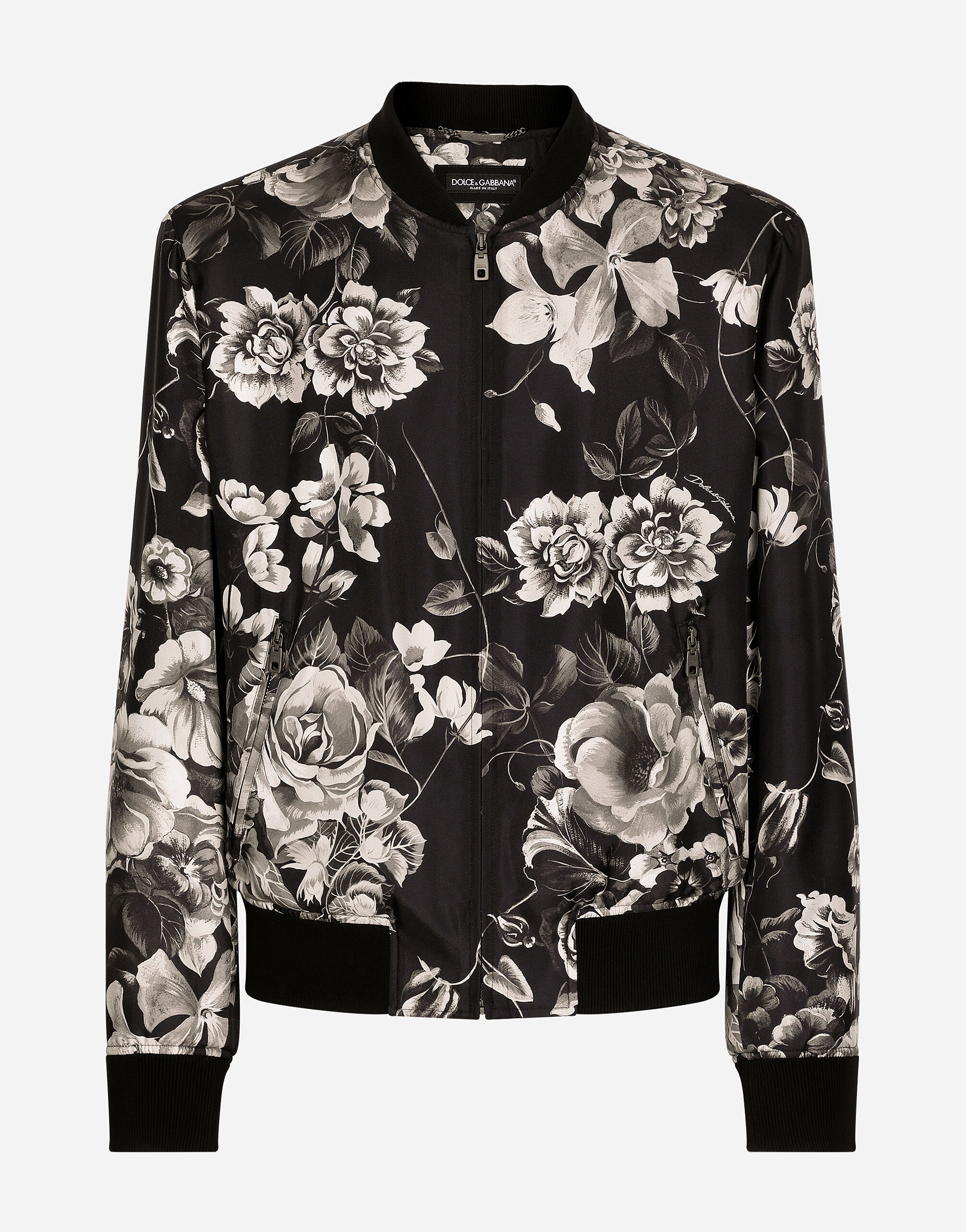 Dolce & Gabbana Oversize silk bomber jacket with floral print Brown GXV16TJFMDS