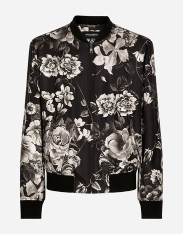 Dolce & Gabbana Oversize-Bomberjacke aus Seide Blumenprint Weiss G9BFRTHUMQ4