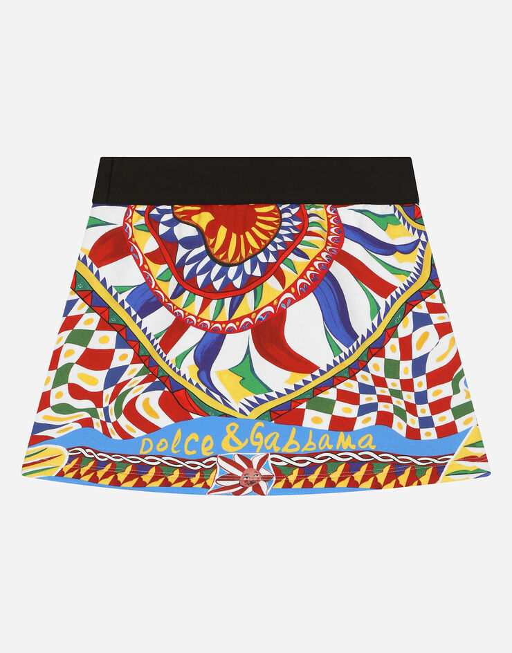 Dolce&Gabbana Short Carretto-print jersey skirt with branded elastic waistband Multicolor L5JI96G7J9D