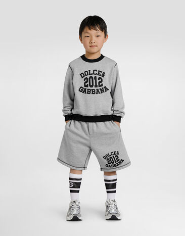 Dolce & Gabbana Fleece bermuda shorts with Dolce&Gabbana embroidery Grey L4JQT1G7PBO