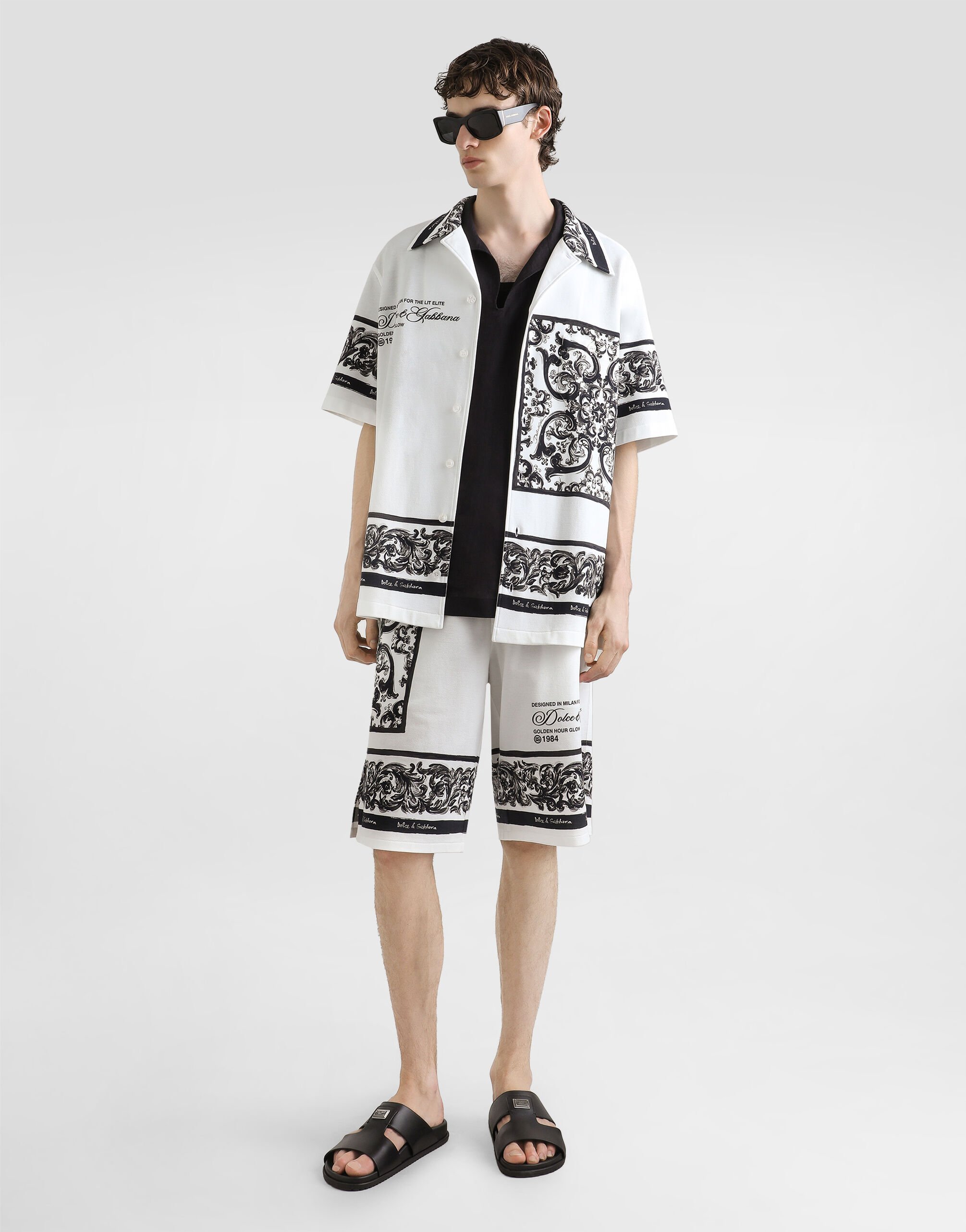 majolica-print double piqué bermuda shorts in Multicolor for Men