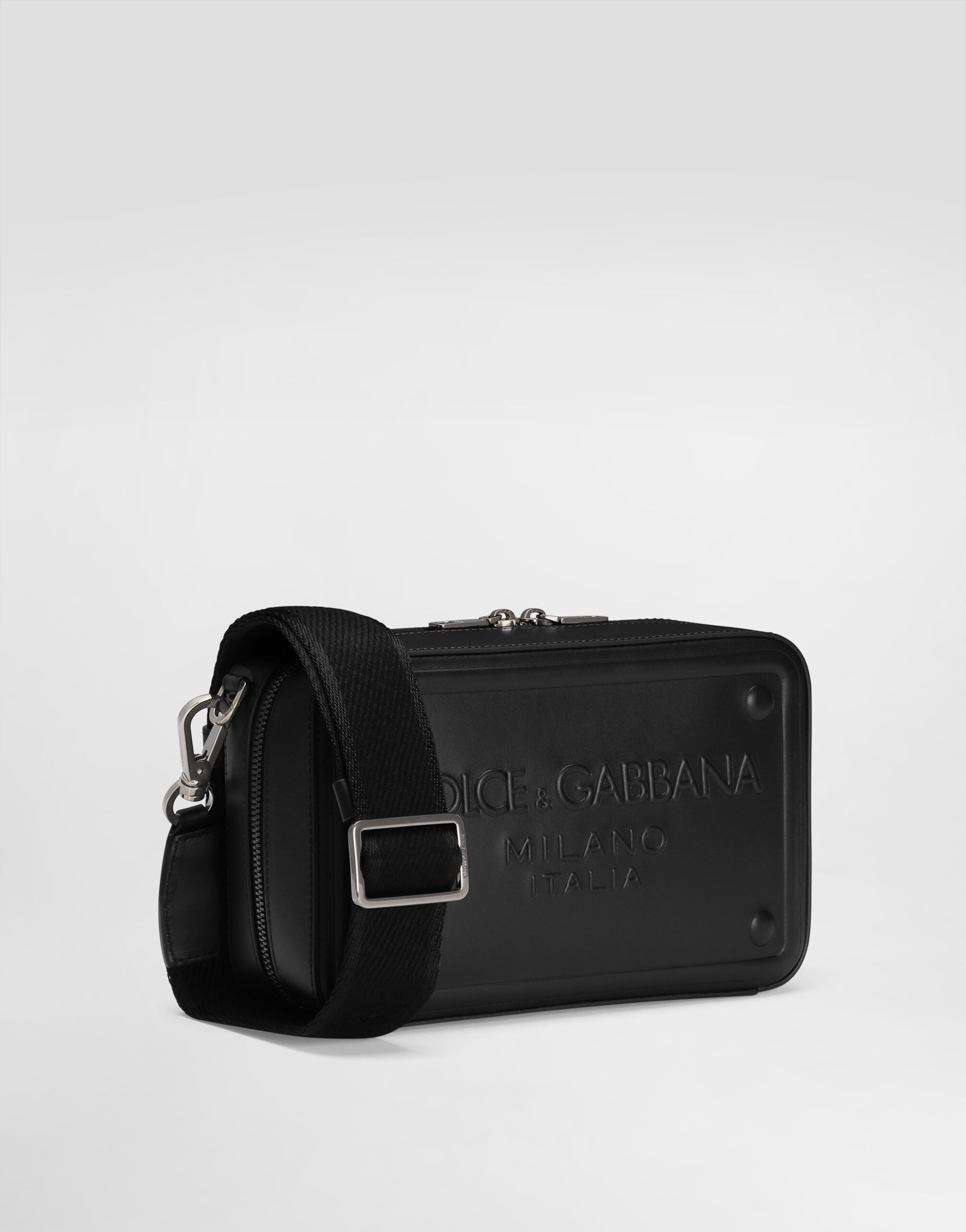 Calfskin crossbody bag with raised logo in Black for Men Dolce Gabbana US