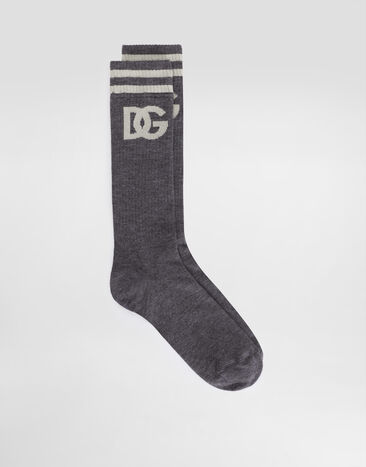 Dolce & Gabbana Fine-rib cotton socks with logo Bordeaux GXS80TJFMLA