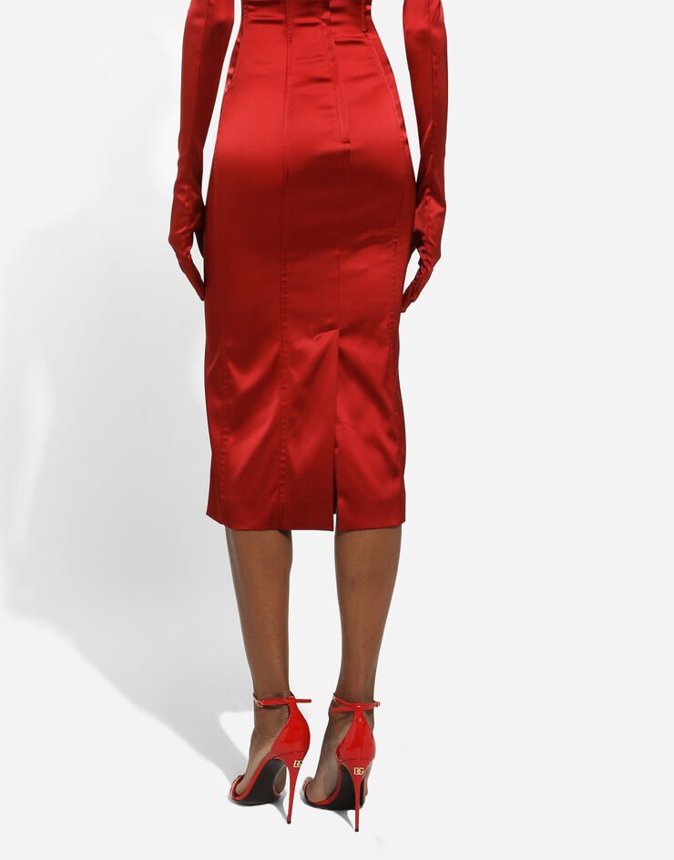 Dolce&Gabbana Vestido longuette con corpiño corsetero de raso Rojo F6DIHTFURHM