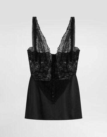 Dolce & Gabbana Silk top with lace inserts Black F7BU2TFU1AU