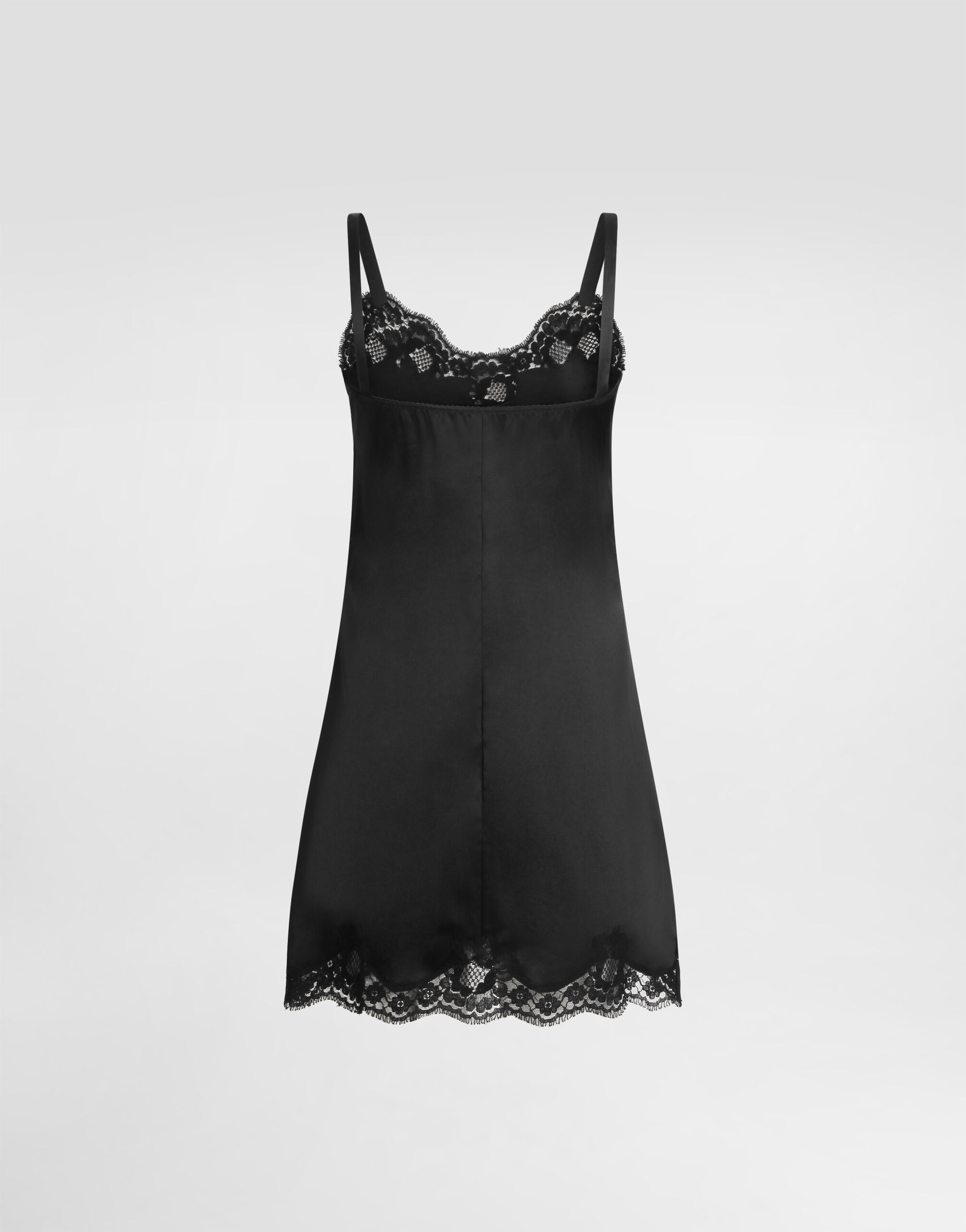 Satin lingerie-style slip with lace detailing in Black for Women