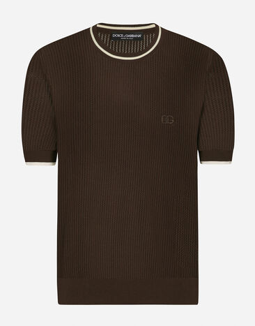 Dolce & Gabbana Round-neck cotton sweater with DG logo Black GR053EG0U05