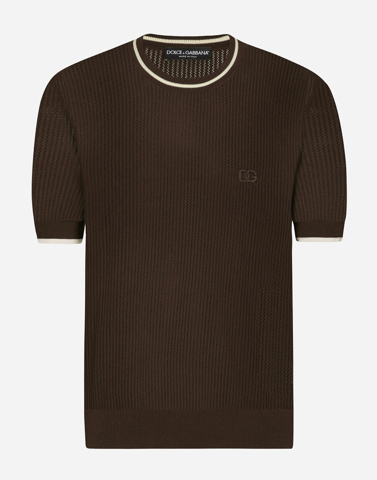 Dolce & Gabbana Jersey de cuello redondo de algodón con logotipo DG Marrón GXX03ZJBCDS