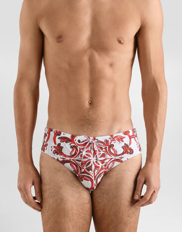 Dolce & Gabbana Slip de bain taille haute à imprimé majolica Multicolor M4A09JHSGBH
