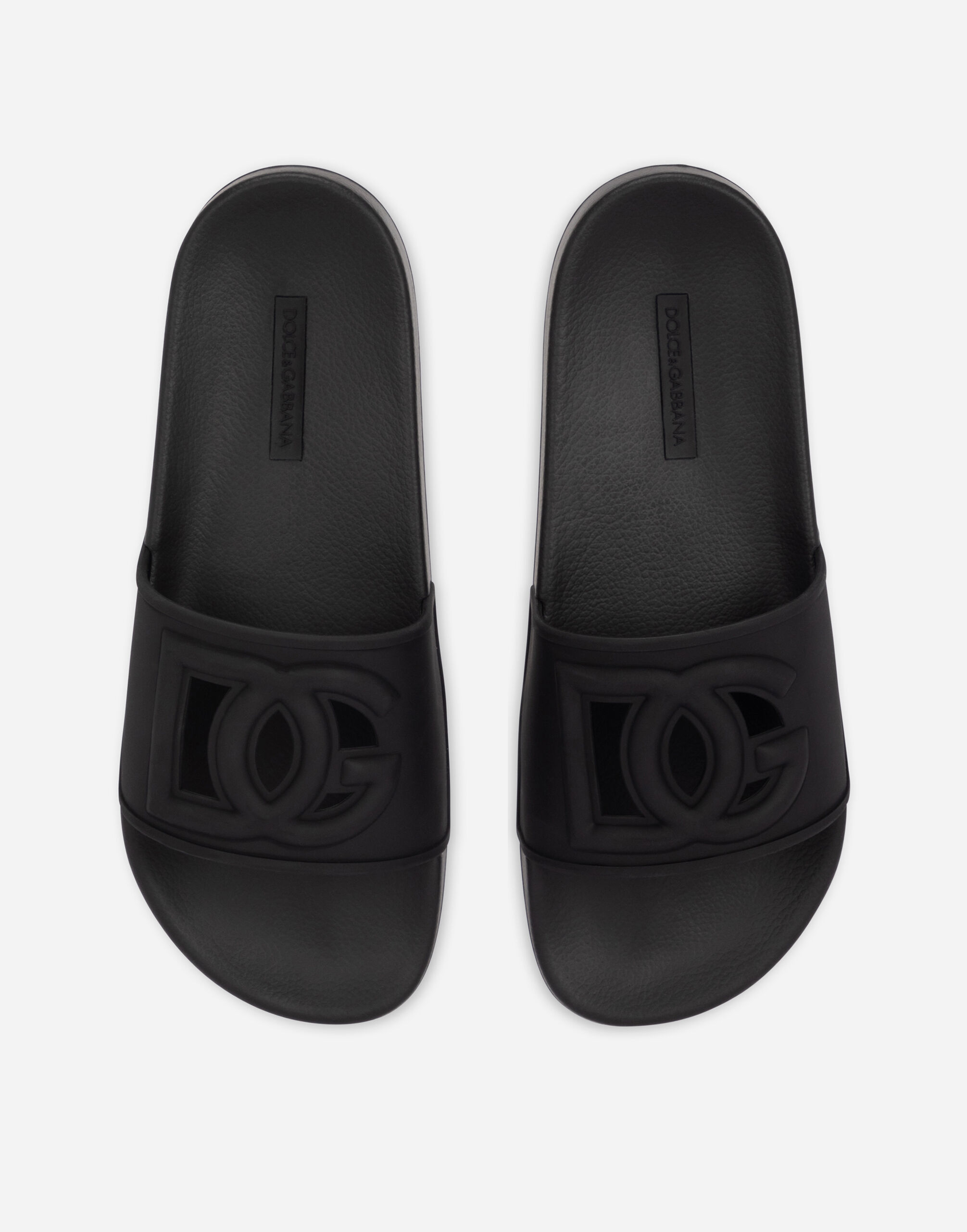 Rubber beachwear sliders with DG logo in Black for for Women
