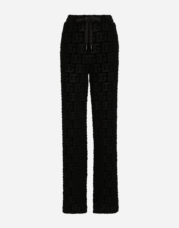Dolce & Gabbana Flared jacquard pants with DG logo Black FTCKJTFJ7DM