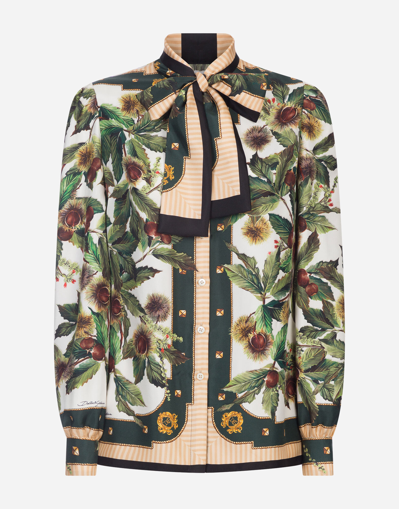 Chestnut print shirt in twill with bow