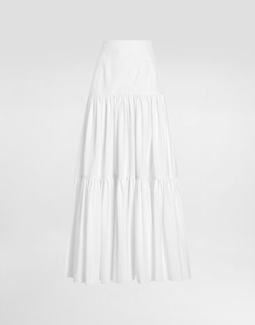 Dolce & Gabbana Long ruffled cotton skirt White F4A8QTFU61A