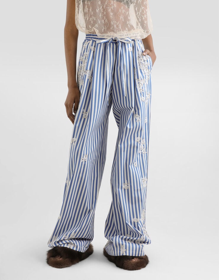 Dolce & Gabbana Striped poplin trousers with embroidery and rhinestones Dolce & Gabbana Striped poplin trousers with embroidery and rhinestones Multicolor FTDJDZGDDRU