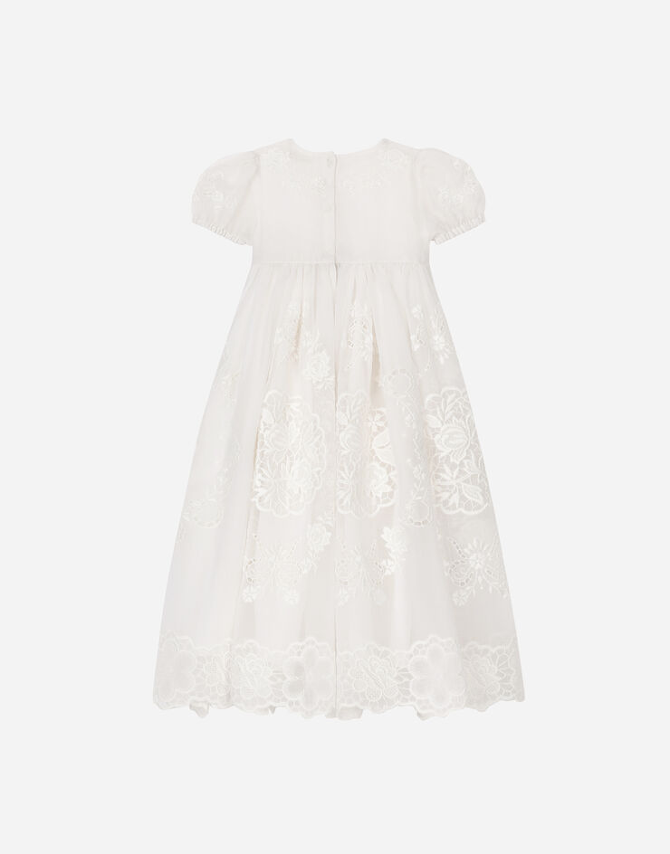 DolceGabbanaSpa Vestido de bautizo de manga corta en chifón bordado con corte imperio Blanco L0EGH7G7K09