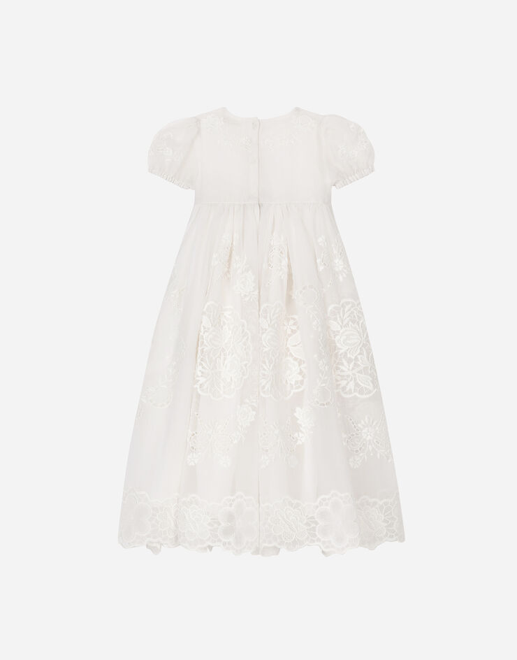 DolceGabbanaSpa Empire-line embroidered chiffon christening dress with short sleeves White L0EGH7G7K09